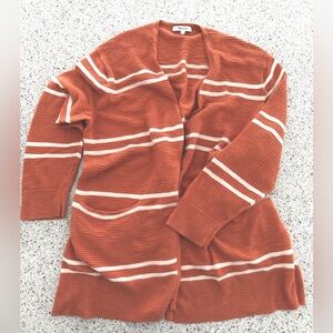 MADEWELL NWOT Ryder pumpkin white stripe open cardigan L